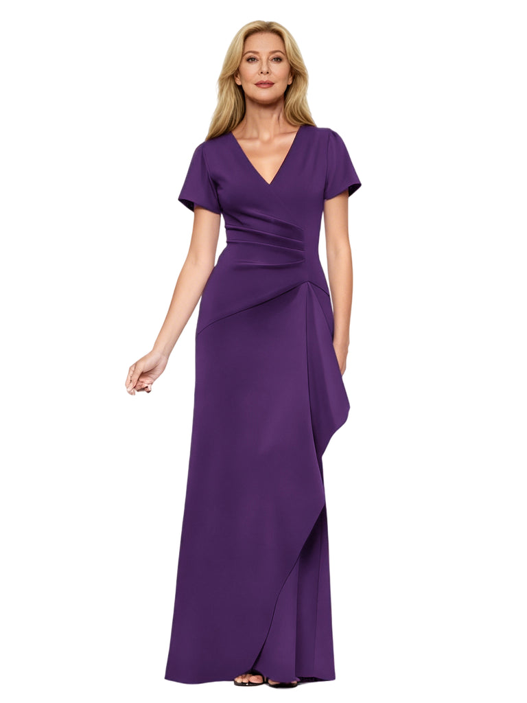 v-neck crepe mermaid bridesmaid dress Beaded Straps Scalloped Plunging Neck Crepe Wedding Dress