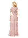 Elegant Chiffon A-Line Short Sleeves Lace Applique Long Mother of The Bride Dresses