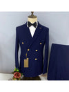 Dark Navy Casual Men's Suit Slim Fit Double Breasted 3 Piece Business Tuxedos CN536