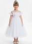 Off Shoulder Flower Girl Dress with Illusion Neck Tulle Skirt Beaded Waist Formal Gown