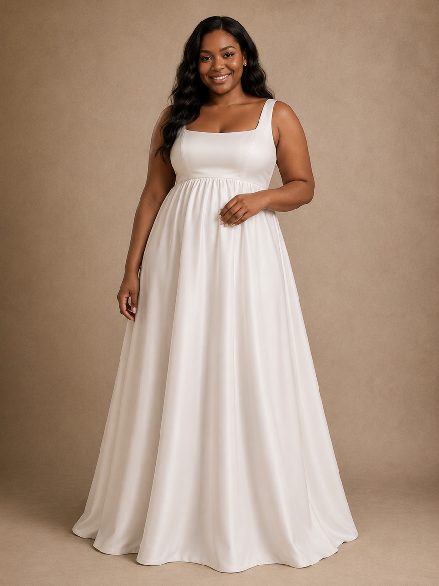 ChicSew Elegant Spaghetti Straps Square Neck Satin A-Line Wedding Dress