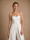 ChicSew Modern Unique Sweetheart Satin Floor-Length Wedding Jumpsuit With Overskirt