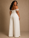 ChicSew Modern Crepe Off The Shoulder Floor-Length Wedding Jumpsuit With Rhinestone