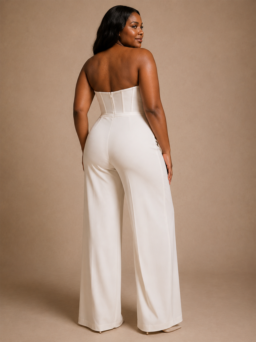 ChicSew Sexy Sweetheart Boning Crepe Sleeveless Floor-Length Wedding Jumpsuit