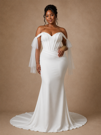 ChicSew Elegant Off The Shoulder Boning Mermaid Crepe Floor-Length Wedding Dress