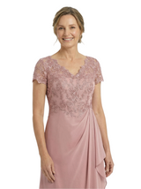 Chicsew V-Neck Short Sleeve Lace Satin Ruched Ruffle Detail Floor Length Elegant Mother of the Bride Dresses