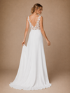 ChicSew Spaghetti Straps V-Neck Sleeveless A-Line Lace Crepe Long Wedding Dress
