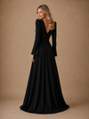 ChicSew Elegant Unique A-Line V-Neck Side Slit Crepe Long Sleeves Maxi Wedding Dresses