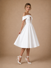 Chicsew Fancy Off The Shoulder Sleeveless A-Line Tea-Length Crepe Wedding Dress