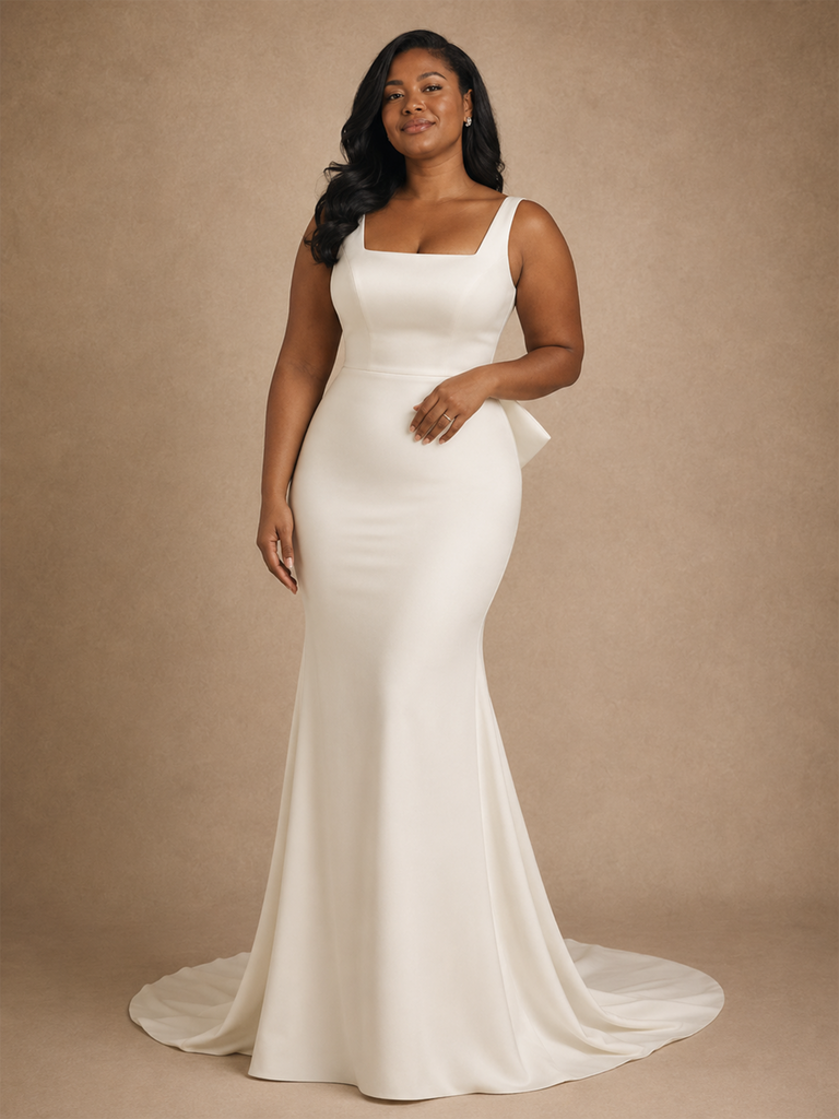 ChicSew Elegant Crepe Mermaid Square Neck Floor-Length Wedding Dress Online