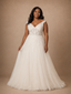 ChicSew Romantic V-Neck Off The Shoulder A-Line Lace Appliques Tulle Maxi Wedding Dress