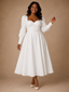 ChicSew Crepe Long Sleeves A-Line Ankle-Length Wedding Dress With Button