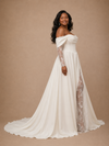 ChicSew Fancy Crepe Off The Shoulder A-Line Side Slit Long Wedding Dress With Lace Applique