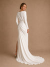 ChicSew Elegant Classy Mermaid Jewel Long Sleeves Crepe Ruched Side Slit Long Wedding Dress