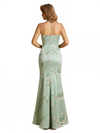 Elegant Strapless Side Slit Mermaid Long Satin Floral Formal Dresses For Women