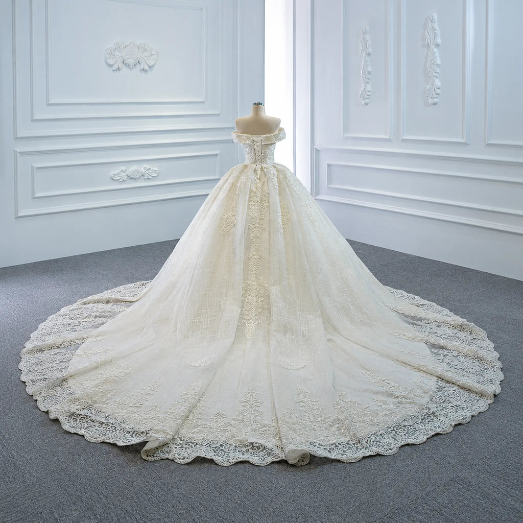 ChicSew Luxurious Off Shoulder A-Line Ball Gown Wedding Dress With Applique