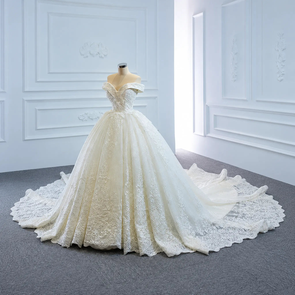 ChicSew Luxurious Off Shoulder A-Line Ball Gown Wedding Dress With Applique