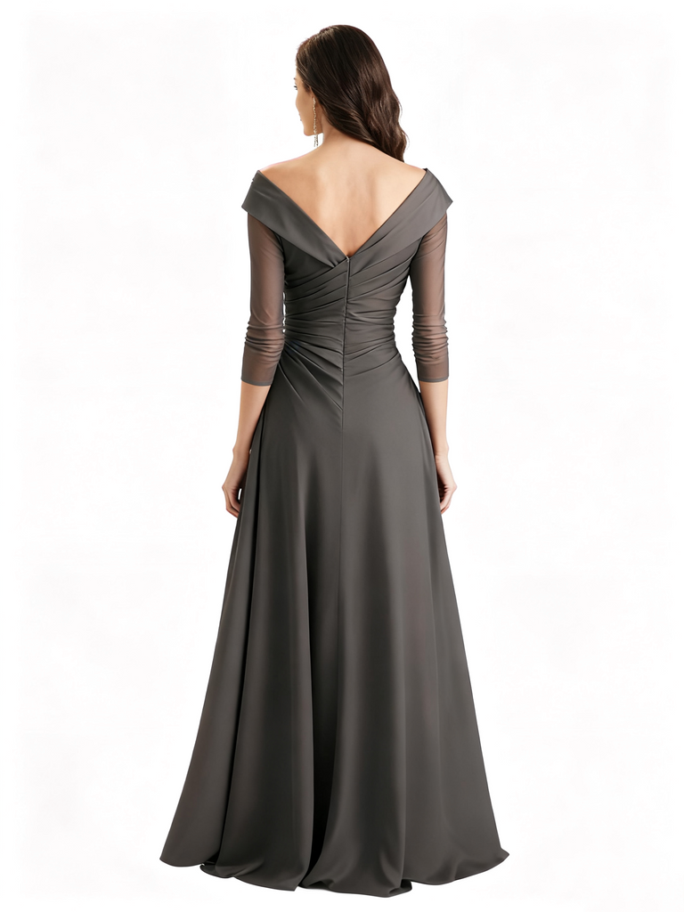 Elegant Chiffon A-Line V-Neck 3/4 Sleeves Floor Length Bridal Mother Of The Bride Dresses