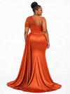 ChicSew Elegant One Shoulder Tulle Ruched Mermaid Side Slit Soft Satin Long Bridesmaid Dresses