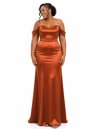 ChicSew Sweetheart Off Shoulder Mermaid Soft Satin Floor-Length Bridesmaid Dresses