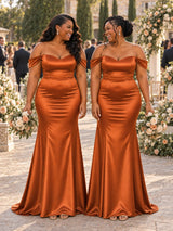 ChicSew Sweetheart Off Shoulder Mermaid Soft Satin Floor-Length Bridesmaid Dresses