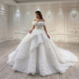 ChicSew Off Shoulder Beaded Ball Gown Wedding Dress