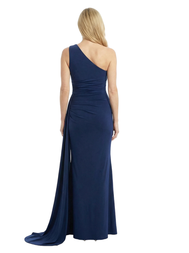 Chicsew Mother of Groom Gown One Shoulder Ruched Jersey Trumpet Maxi Dress Unique Modern Silhouette