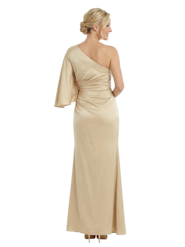 Chicsew Elegant One Shoulder Side Slit Mermaid Satin Half Sleeve Mother Of The Bride Dresses