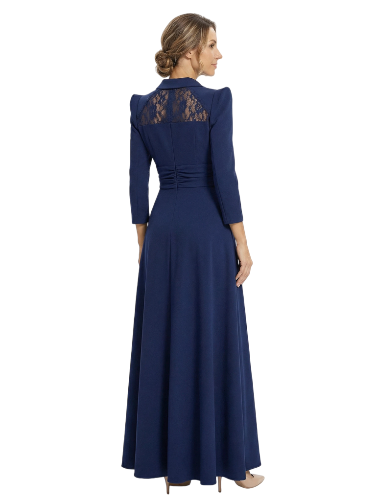 Chicsew Mother of The Groom Dresses V-Neck 3/4 Sleeve Crepe Maxi Gown Classy Structured Formal Bridal Party Dress