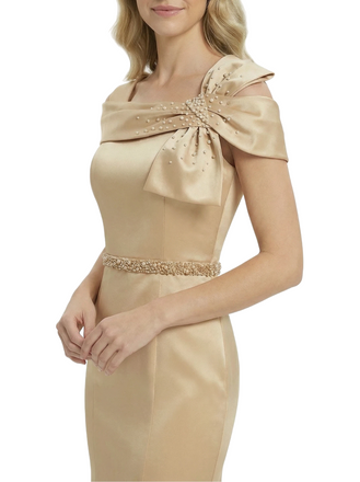 Chicsew Mother of Groom Dress Pretty Off Shoulder Satin Mermaid Gown Classy Beaded Waist