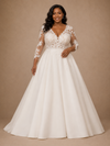 ChicSew Elegant V-Neck Long Sleeves A-Line Lace Appliques Crepe Maxi Wedding Dress
