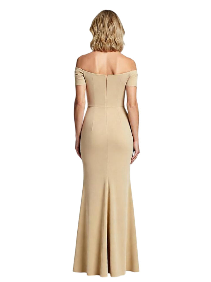 Chicsew Elegant Off Shoulder Sleeveless Ruched Floor Length Mermaid Mother Of The Groom Dress