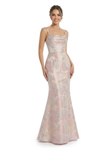 ChicSew Elegant Jacquard Satin Spaghetti Straps Mermaid Lace Up Back Long Evening Dresses