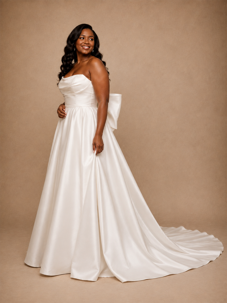 ChicSew Fancy Sweetheart Satin A-Line Floor-Length Wedding Dress With Oversized Bow Knot