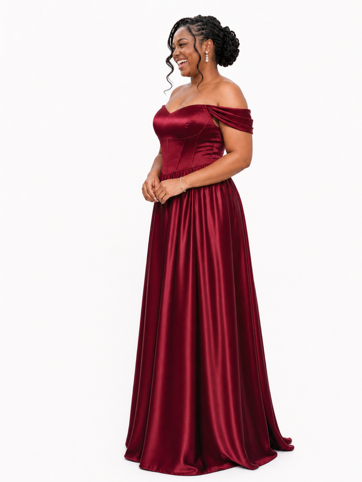 ChicSew Elegant Off Shoulder Boning A-Line Soft Satin Floor-Length Bridesmaid Dresses