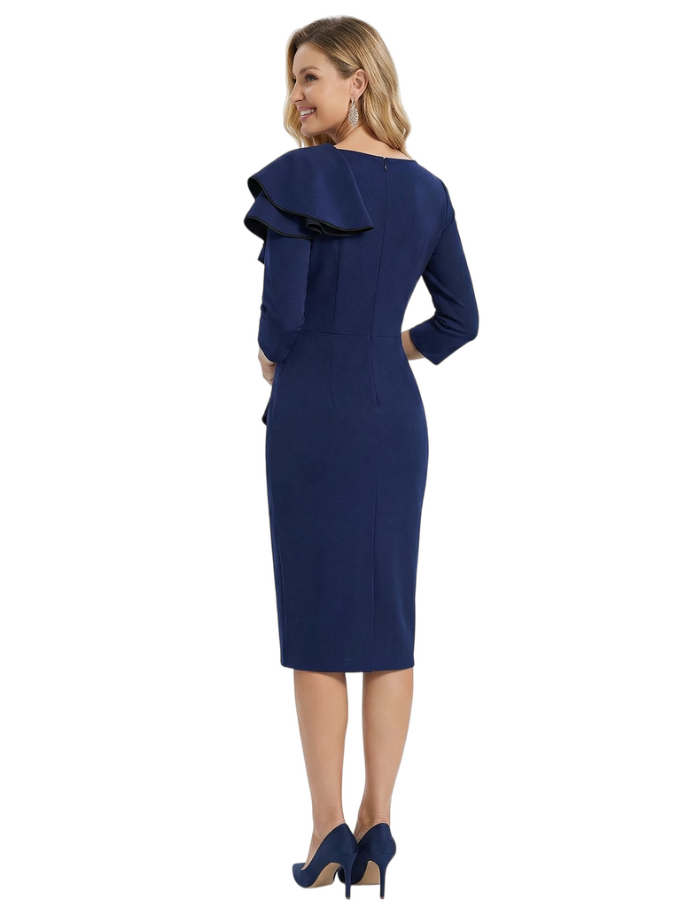 Chicsew Elegant Jewel Ruffles Sheath Evening Gown Tea-Length Mother Of The Groom Dresses