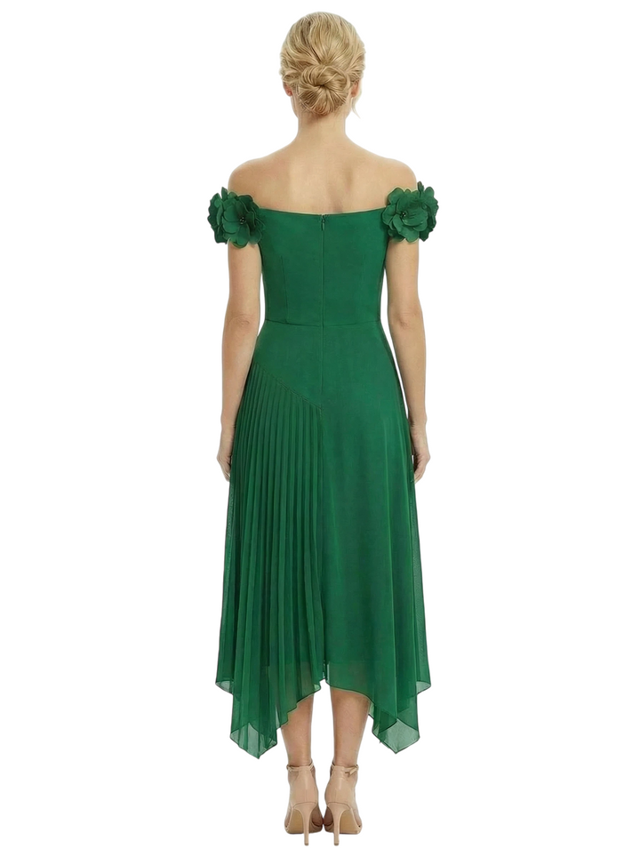 Chicsew Elegant Off Shoulder Sleeveless A-Line Ruched Chiffon Mother of The Bride Dress