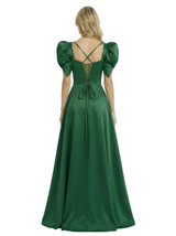 Chicsew Mother of The Groom Pantsuit Overskirt Fancy Square Puff Short Sleeve Satin Outfit Unique Silhouette