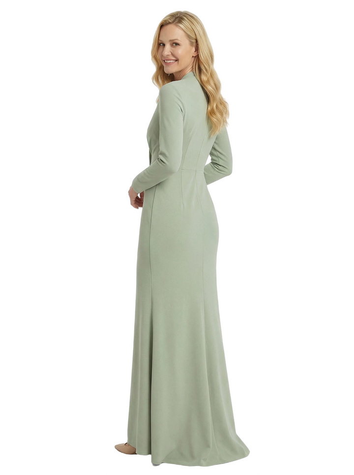 Chicsew Timeless Chiffon V-Neck Long Sleeves Floor-Length Formal Mother Of The Bride Gown