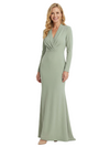 Chicsew Timeless Chiffon V-Neck Long Sleeves Floor-Length Formal Mother Of The Bride Gown