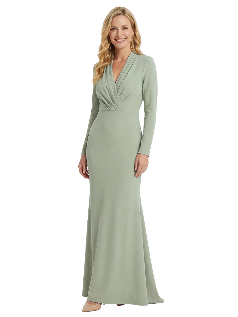 Chicsew Timeless Chiffon V-Neck Long Sleeves Floor-Length Formal Mother Of The Bride Gown