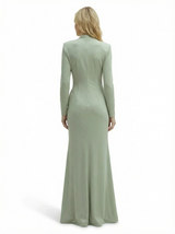 Chicsew Fancy Silky Satin V-Neck Ruffled Slit Long Sleeves Dress For Mother Of The Groom With Ruching