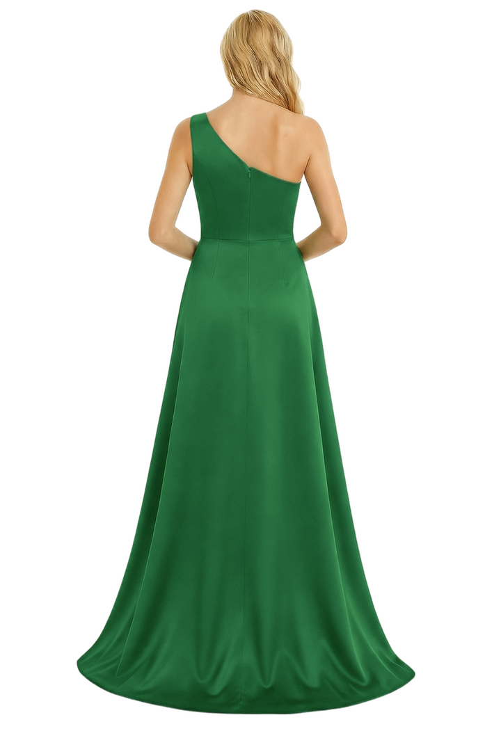 Chicsew One Shoulder Bow Ruched Satin Mermaid Mother Of The Bride Dresses With Overskirt