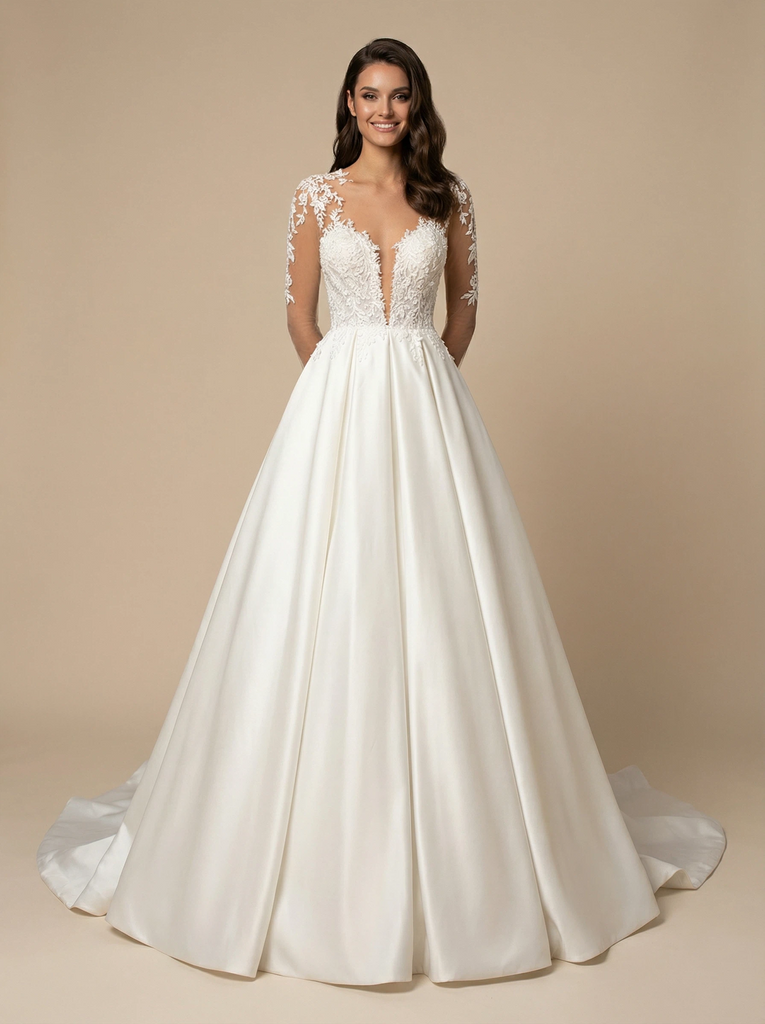 Chicsew Long Sleeve Dress for Wedding A-Line Deep V-Neck Long Lace Long Sleeve Bridal Dress, Off White Chicsew Long Sleeve Dress for Wedding A-Line Deep V-Neck Long Lace Long Sleeve Bridal Dress, Off White