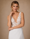 ChicSew Spaghetti Straps V-Neck Sleeveless A-Line Lace Crepe Long Wedding Dress