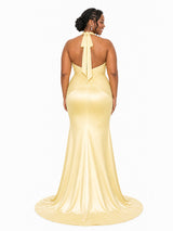 ChicSew Sexy V-Neck Halter Strap Ruching Mermaid Soft Satin Long Bridesmaid Dresses
