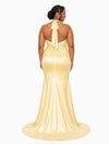 ChicSew Sexy V-Neck Halter Strap Ruching Mermaid Soft Satin Long Bridesmaid Dresses