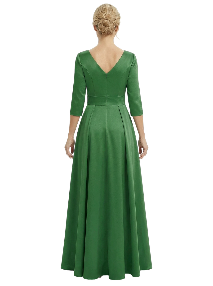 Chicsew Mother of The Groom Jumpsuit Stylish V-Neck 3/4 Sleeve Satin Wide Leg Long Gown Overlay Fancy Look