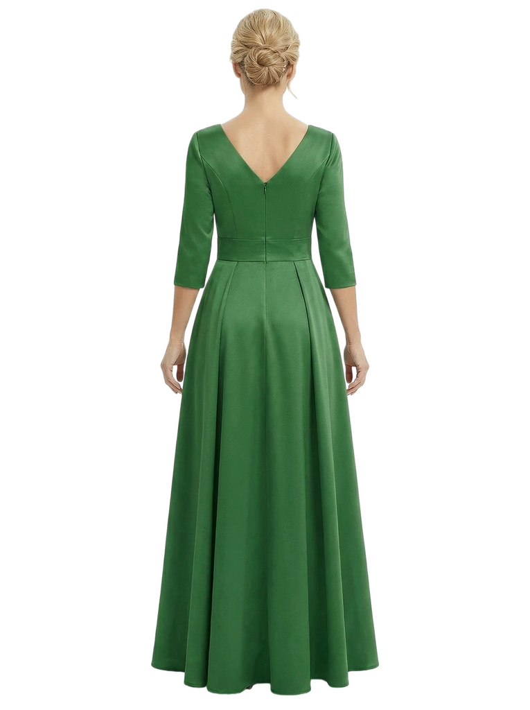 Chicsew Mother of The Groom Jumpsuit Stylish V-Neck 3/4 Sleeve Satin Wide Leg Long Gown Overlay Fancy Look