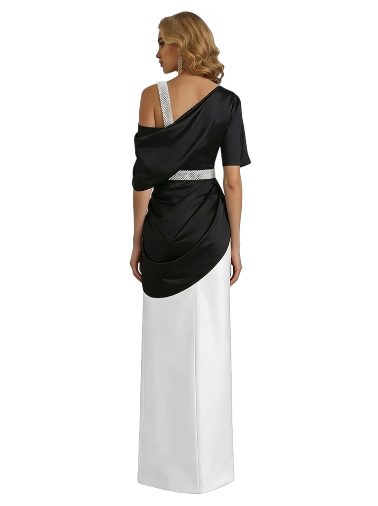 Elegant Black And White Satin Mermaid Asymmetrical Long Mother Of The Bride Dresses